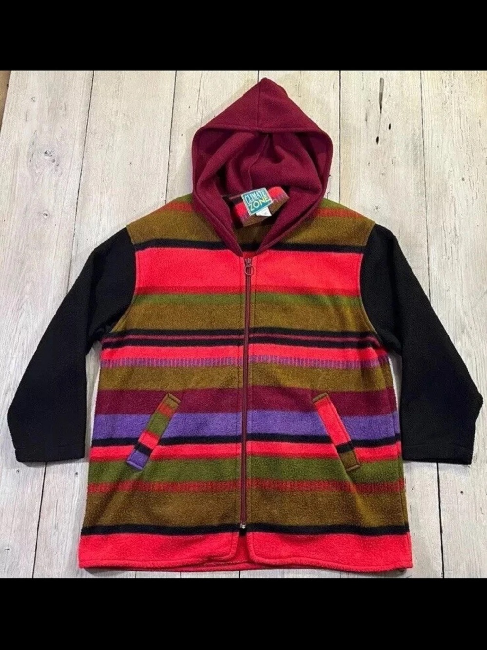 Vintage Climate Zone Aztec Native Print Fleece Hooded Jacket Size L